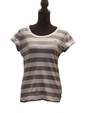 Nike Women’s Gray and White Striped Short Sleeve Tee